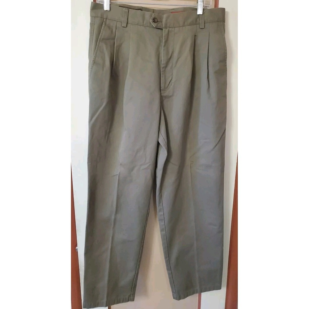 John W Nordstrom Smartcare Chino Pants Mens Green Supima Cotton Pleated 34X30